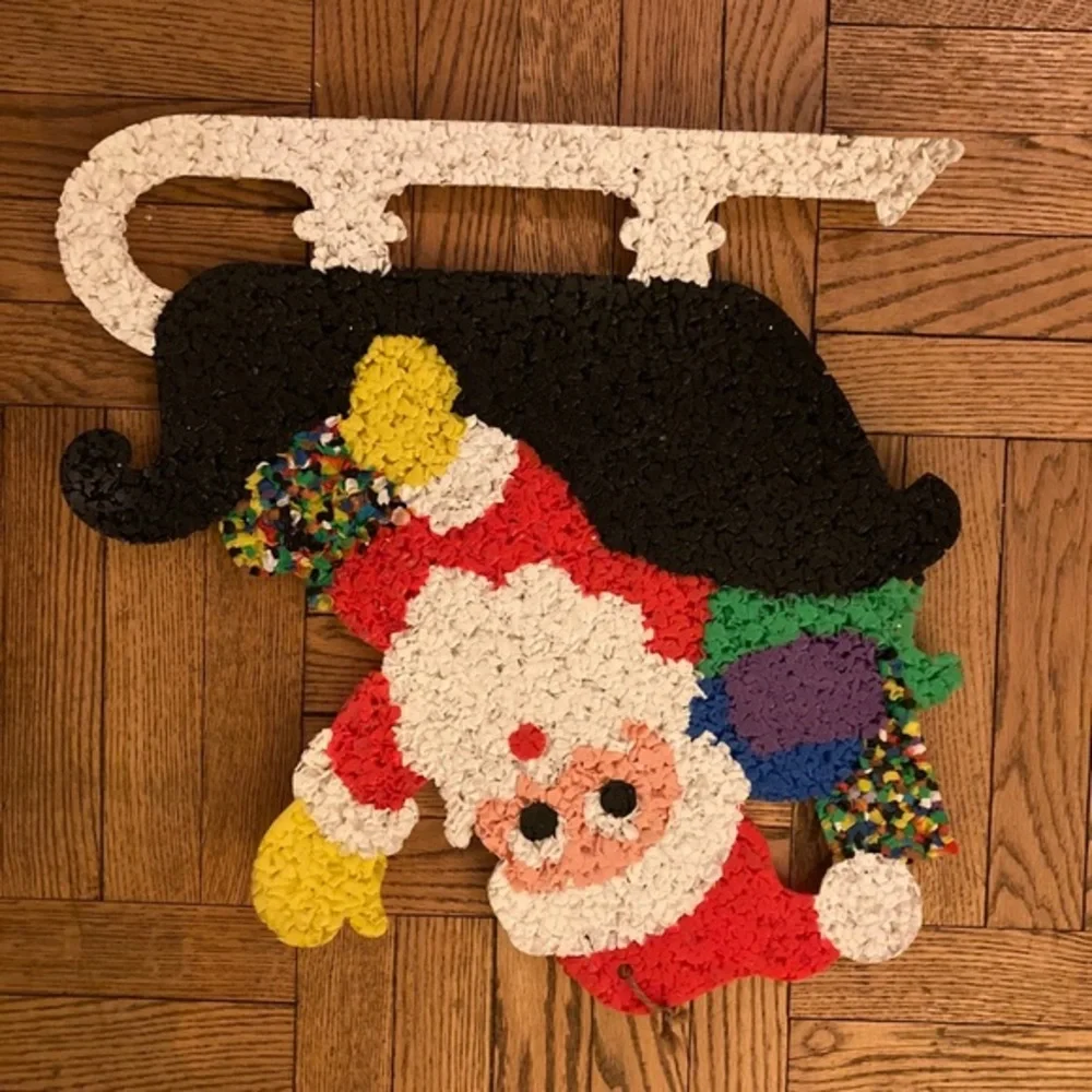 Vintage Melted Plastic Santa on Sleigh - highly collectible!